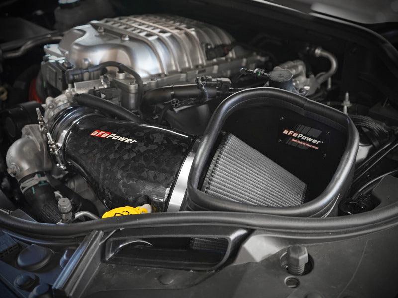 aFe - 2021 Dodge Durango SRT Hellcat Track Series Carbon Fiber Cold Air Intake System w/ Pro DRY S inside engine bay on Bolt Motorsports