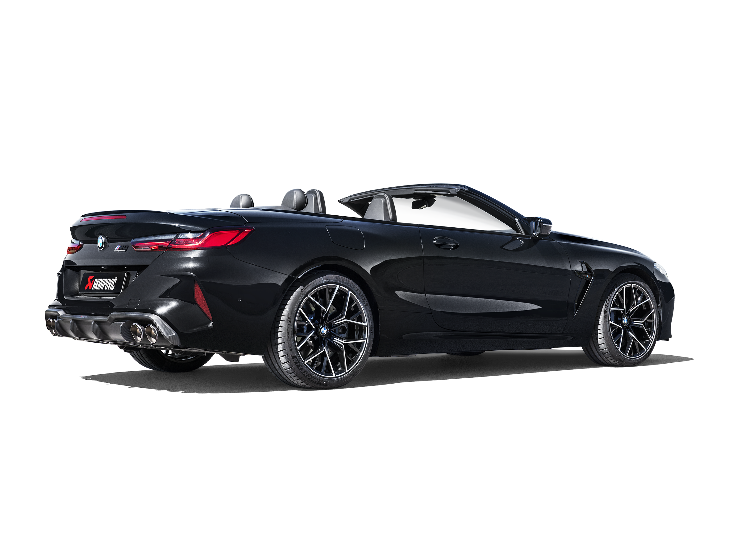 Akrapovic - 2021 BMW M8/M8 Competition (F91/F92) Evolution Line Cat Back (Titanium) w/Carbon Tips installed side view on BOLTMotorsports