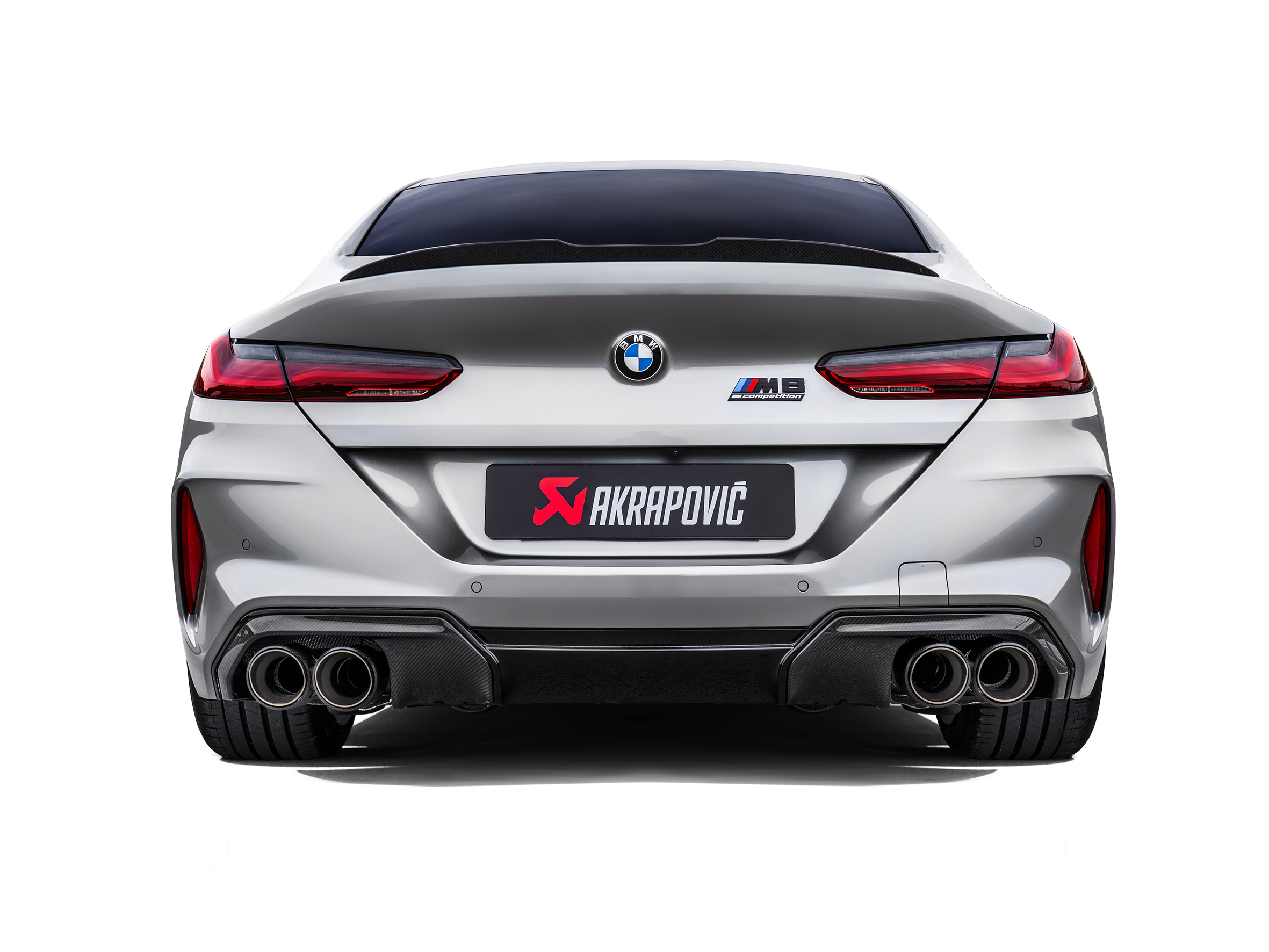 Akrapovic - 2021 BMW M8/M8 Competition (F93) Evolution Line Cat Back (Titanium) w/Carbon Tips installed rear view on BOLTMotorsports