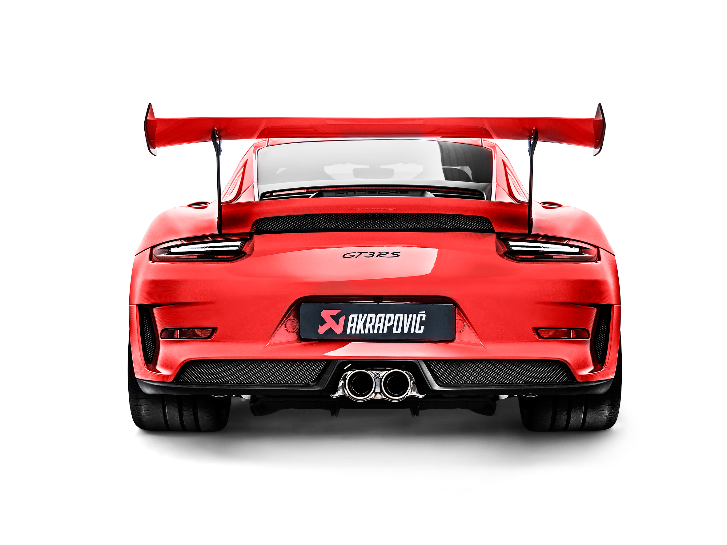 Akrapovic 2018 Porsche 911 GT3 (991.2) Slip-On Race Line (Titanium) w/o Tail Pipe Set installed rear view on BOLTMotorsports