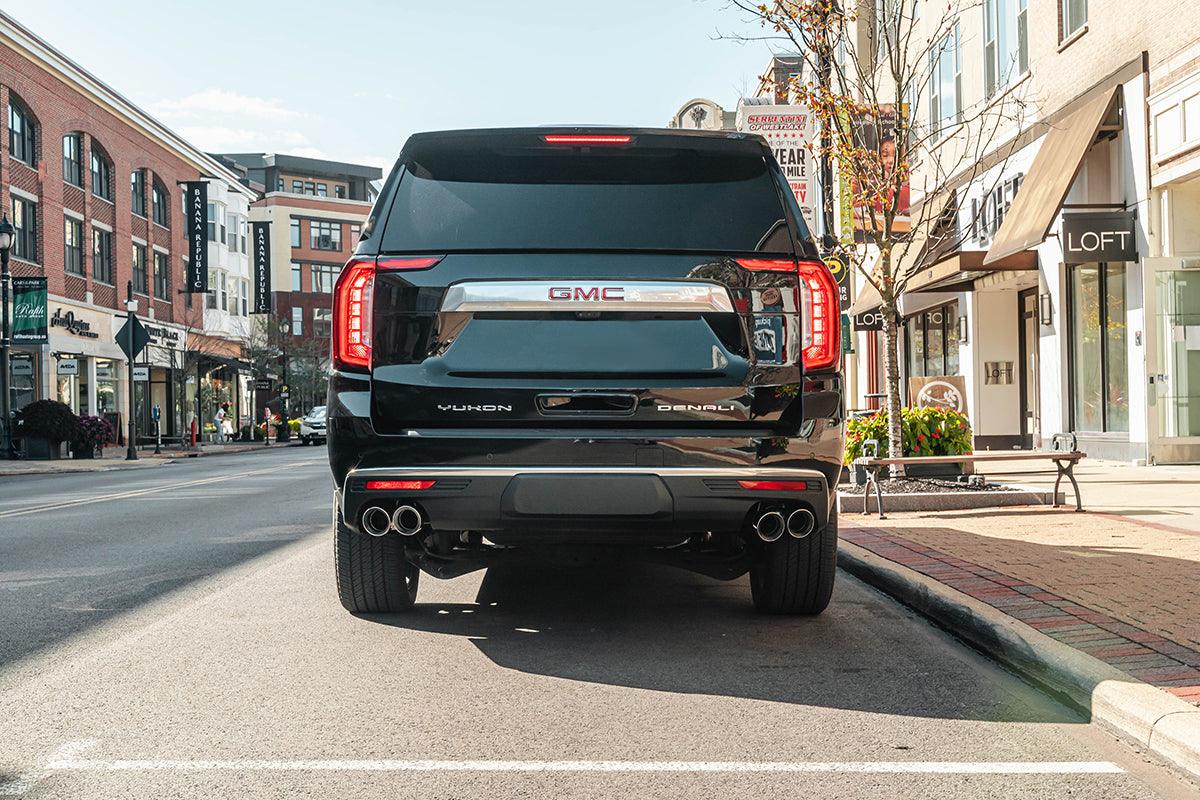 CORSA Performance - 21-22 Chevrolet Tahoe/GMC Yukon 4DR 6.2L 4WD Dual Rear 3/2.75in Sport Cat-Back DW 4in Pol Tips on BOLTMotorsports