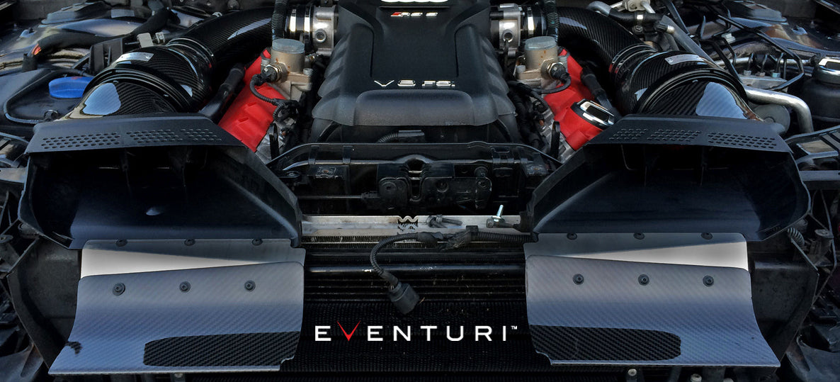 Eventuri - B8 RS4 RS5 Black Carbon Intake inside engine bay front view on Bolt Motorsports