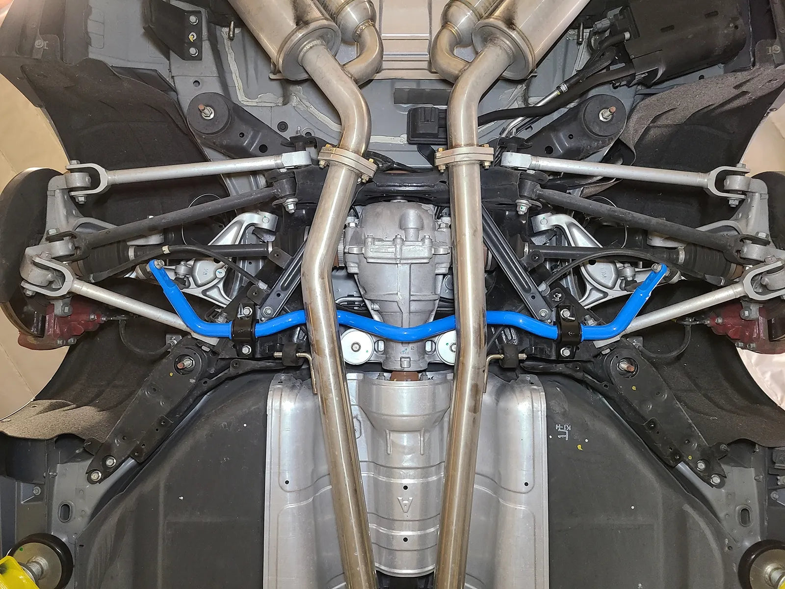  aFe 16-21 Infiniti Q50/Q60 3.0L (tt) Rear Sway Bar Blue installed on Bolt Motorsports