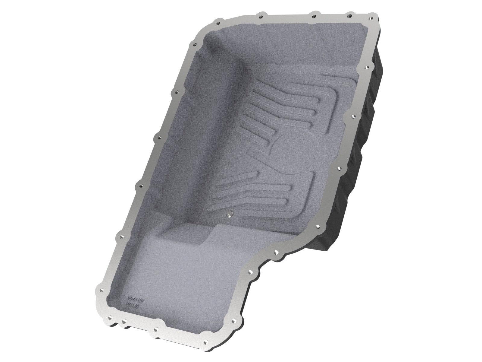aFe 20-21 Ford Truck w/ 10R140 Transmission Pan Black POWER Street Series w/ Machined Fins back side on Bolt Motorsports