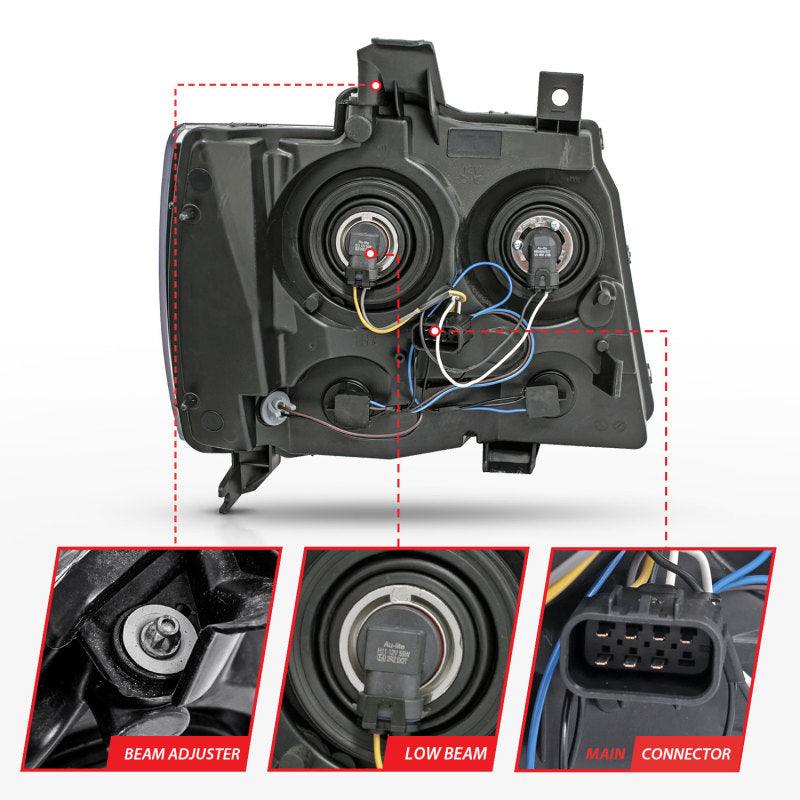 ANZO 2007-2014 Chevrolet Tahoe/Suburban Crystal Headlights Black - BOLT Motorsports