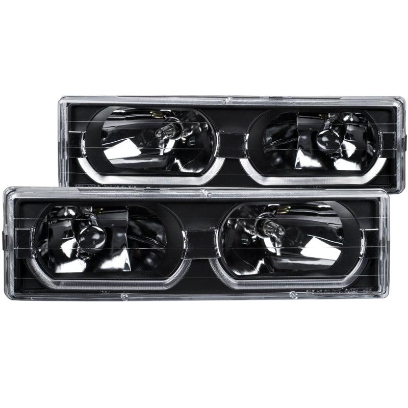 ANZO 1988-1998 Chevrolet C1500 Crystal Headlights Black w/ Low - Brow - BOLT Motorsports