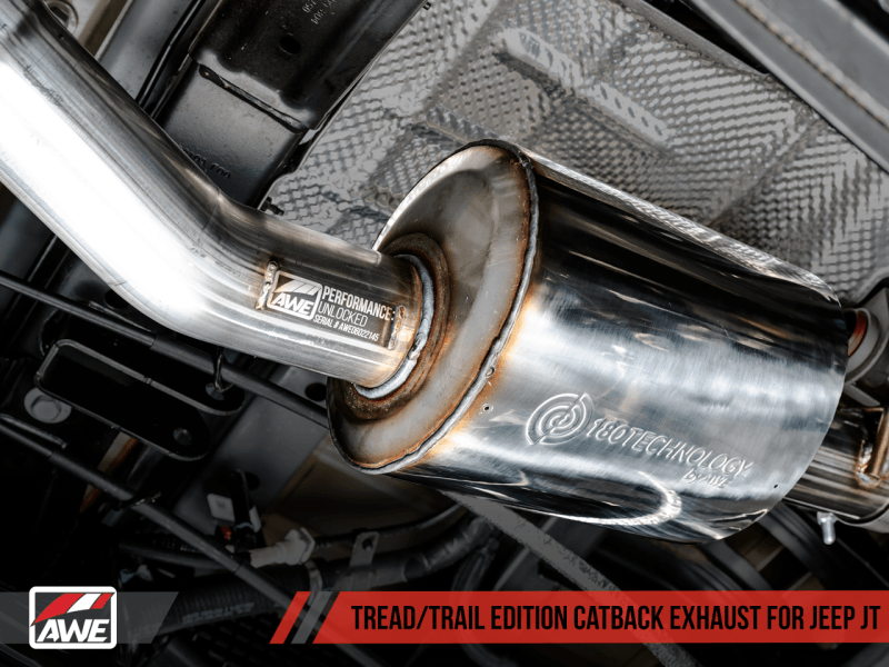 AWE Tuning 20-21 Jeep Gladiator JT 3.6L Tread Edition Cat-Back Dual Exhaust - Diamond Black Tip - BOLT Motorsports