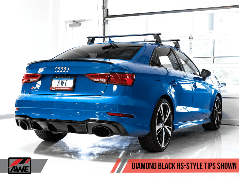 AWE Tuning 17-19 Audi RS3 8V Track Edition Exhaust - Diamond Black Tips RS-Style Tips - BOLT Motorsports