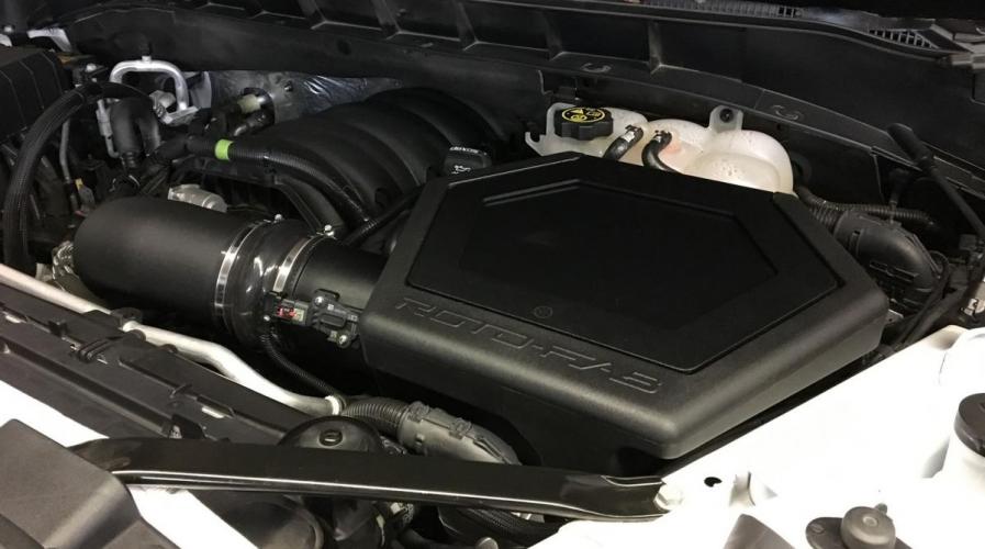 2021-23 Chevrolet Tahoe 6.2L Cold Air Intake inside engine bay closed intake box on Bolt Motorsports