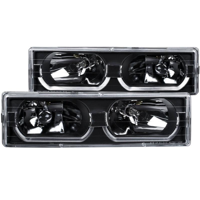 ANZO 1988-1998 Chevrolet C1500 Crystal Headlights Black w/ Low - Brow - BOLT Motorsports
