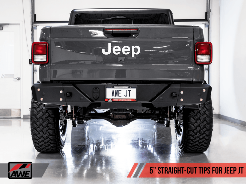 AWE Tuning 20-21 Jeep Gladiator JT 3.6L Tread Edition Cat-Back Dual Exhaust - Diamond Black Tip - BOLT Motorsports