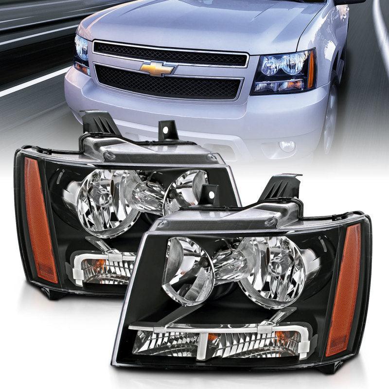 ANZO 2007-2014 Chevrolet Tahoe/Suburban Crystal Headlights Black - BOLT Motorsports