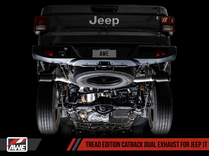 AWE Tuning 20-21 Jeep Gladiator JT 3.6L Tread Edition Cat-Back Dual Exhaust - Diamond Black Tip - BOLT Motorsports