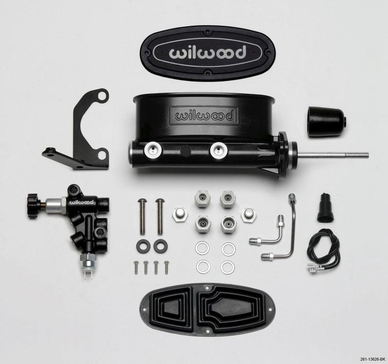 Wilwood HV Tandem M/C Kit w L/H Bracket & Prop Valve - 15/16in Bore Black-W/Pushrod - BOLT Motorsports
