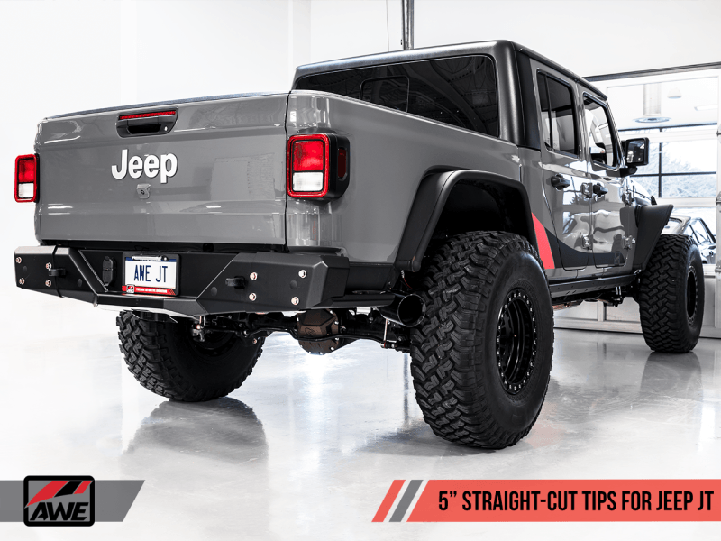 AWE Tuning 20-21 Jeep Gladiator JT 3.6L Tread Edition Cat-Back Dual Exhaust - Diamond Black Tip - BOLT Motorsports