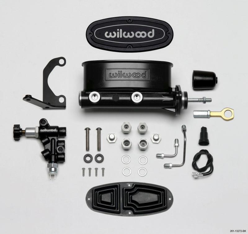 Wilwood HV Tandem M/C Kit w L/H Bracket & Prop Valve - 7/8in Bore Black-W/Push. - Early Mustang - BOLT Motorsports
