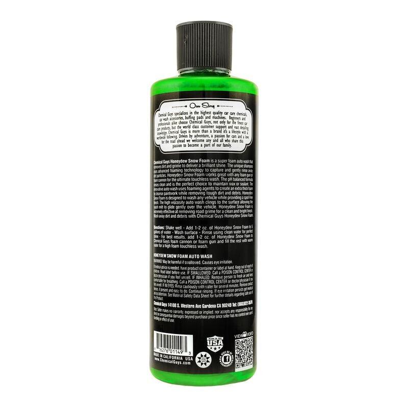 Chemical Guys Honeydew Snow Foam Auto Wash Cleansing Shampoo - 16oz (Comes in Case of 6 Units) backside on BOLTMotorsports