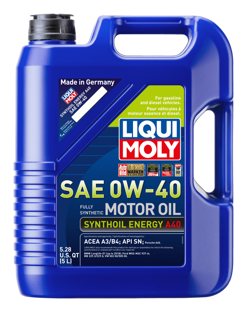 LIQUI MOLY 5L Synthoil Energy A40 Motor Oil SAE 0W40 (Comes in Case of 4 Units) on BOLTMotorsports