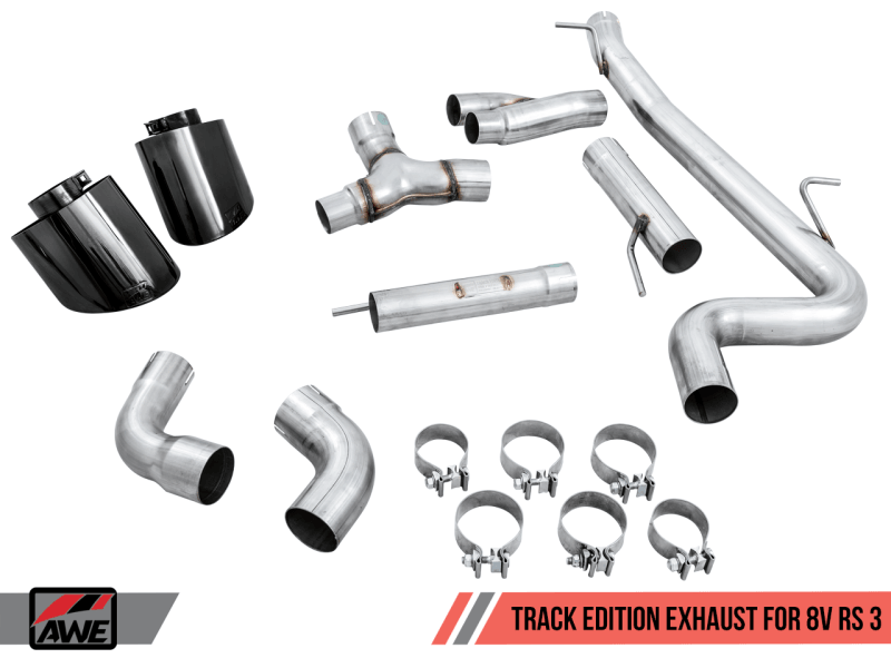 AWE Tuning 17-19 Audi RS3 8V Track Edition Exhaust - Diamond Black Tips RS-Style Tips - BOLT Motorsports