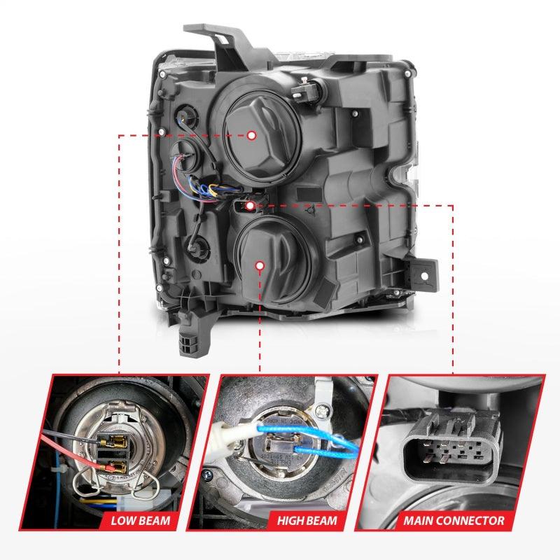 ANZO Projector Headlights 15-17 Chevrolet Silverado 2500HD / 3500HD Chrome w/ Chrome Rim - BOLT Motorsports