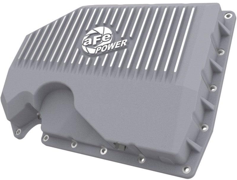 aFe 05-19 VW 1.8L/2.0L w/o Oil Sensor Engine Oil Pan Raw POWER Street Series w/ Machined Fins front view on Bolt Motorsports