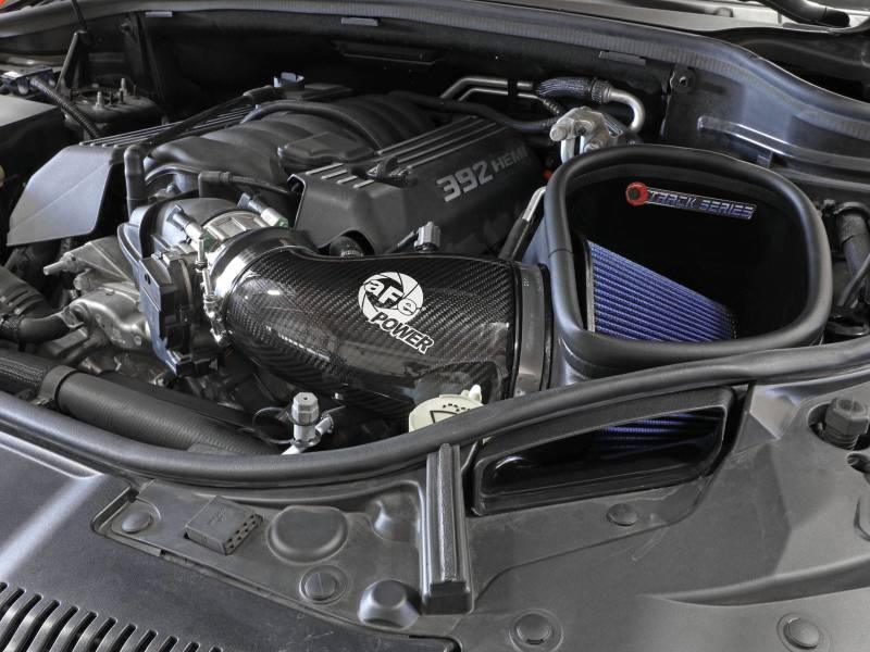 aFe - 12-21 Jeep Grand Cherokee 6.4L Track Series Carbon Fiber Cold Air Intake System w/Pro 5R Filter inside engine bay on Bolt Motorsports