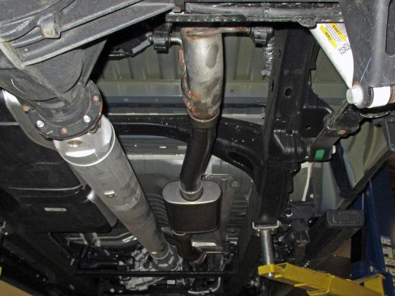 aFe - 20-21 GM Trucks (V8-6.2L) 409 Stainless Steel Muffler Upgrade Pipe installed under car view on Bolt Motorsports
