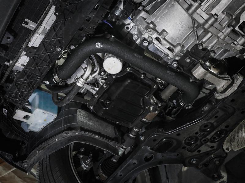 aFe - BladeRunner 2-1/4 IN Aluminum Hot Charge Pipe Black 17-20 Hyundai Elantra GT L4-1.6L (t) inside engine bay on Bolt Motorsports