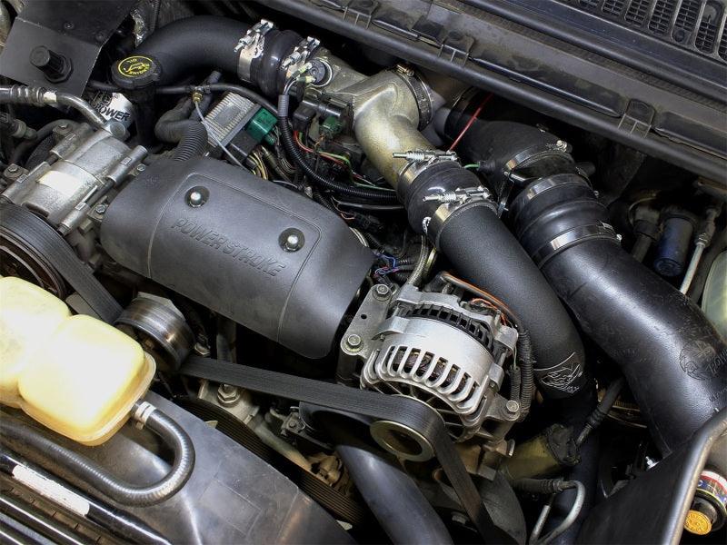 aFe Bladerunner Intercoolers I/C Tube 3in Hot/Cold Ford F-250/F-350 99-03 V8-7.3L - Black inside engine bay on Bolt Motorsports