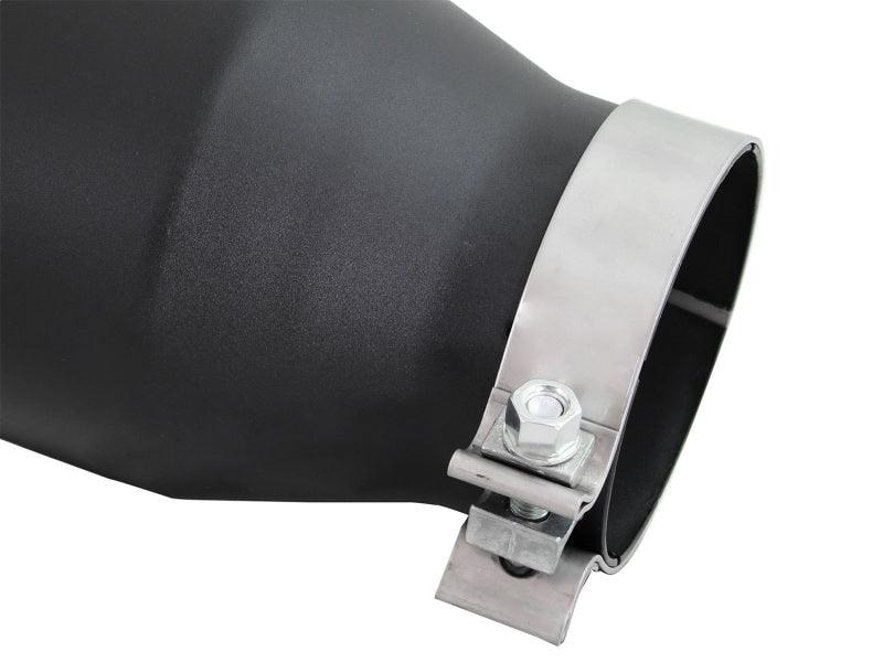 aFe Diesel Exhaust Tip Bolt On Black 4in Inlex x 6in Outlet x 12in back side view on Bolt Motorsports