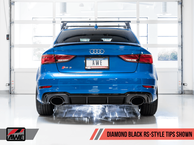 AWE Tuning 17-19 Audi RS3 8V Track Edition Exhaust - Diamond Black Tips RS-Style Tips - BOLT Motorsports