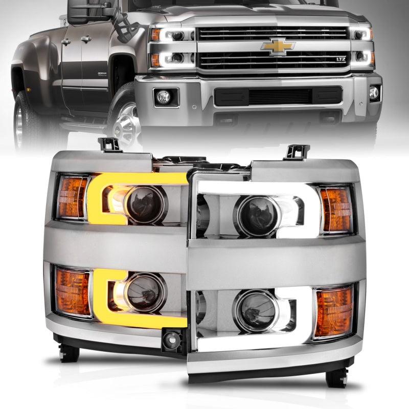 ANZO Projector Headlights 15-17 Chevrolet Silverado 2500HD / 3500HD Chrome w/ Chrome Rim - BOLT Motorsports