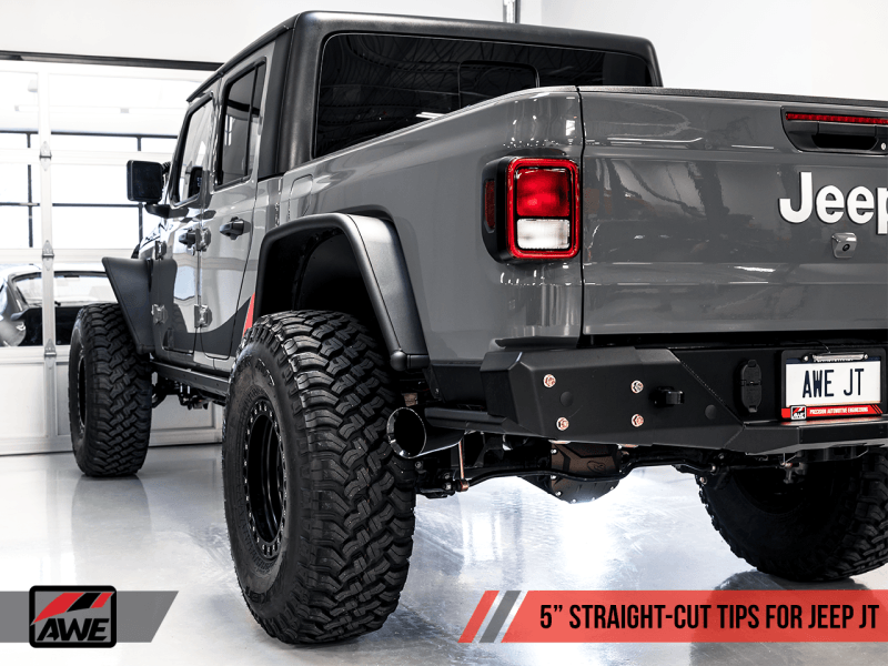 AWE Tuning 20-21 Jeep Gladiator JT 3.6L Tread Edition Cat-Back Dual Exhaust - Diamond Black Tip - BOLT Motorsports