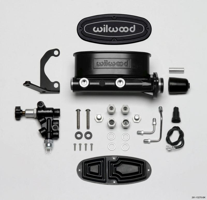 Wilwood HV Tandem M/C Kit w L/H Bracket & Prop Valve - 1 1/8in Bore Black - BOLT Motorsports