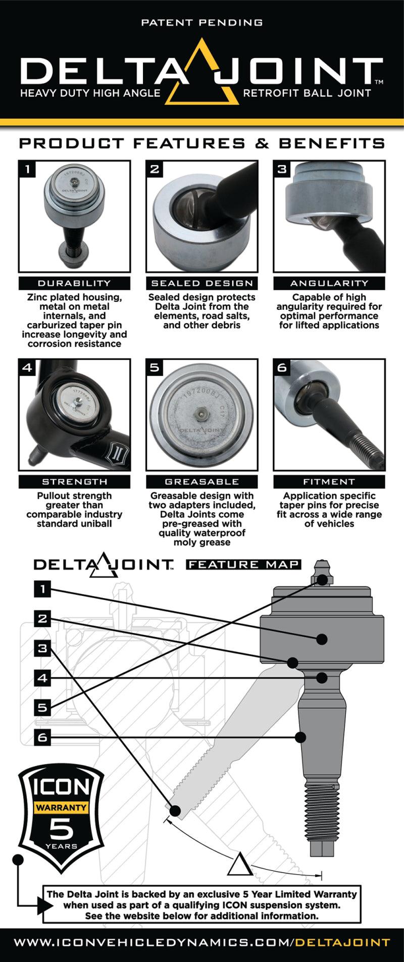 ICON 2007+ Toyota FJ / 2003+ Toyota 4Runner Non-ICON Upper Control Arm 1in Retrofit Delta Joint Kit - BOLT Motorsports