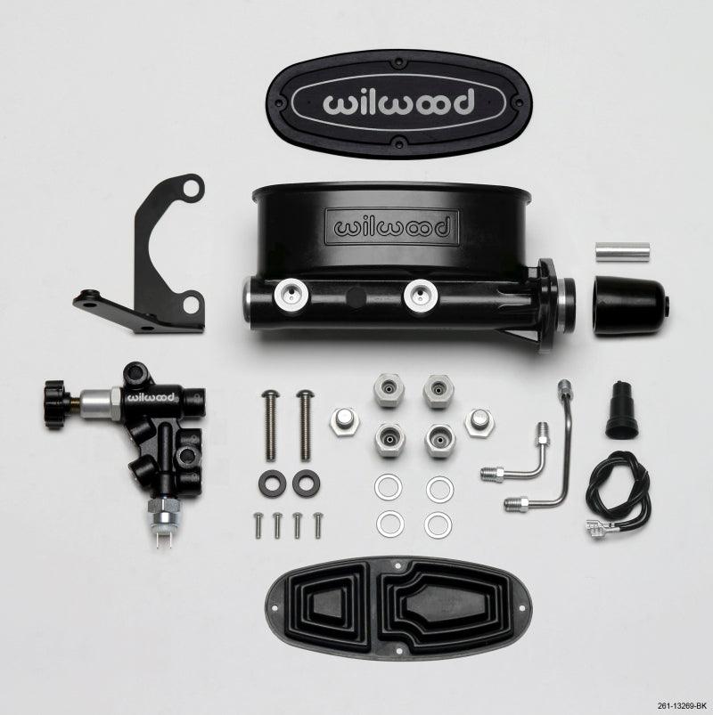 Wilwood HV Tandem M/C Kit w L/H Bracket & Prop Valve - 1in Bore Black - BOLT Motorsports